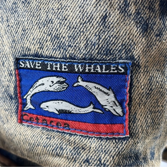 Vintage Fanny Pack Deadstock Acid Wash Denim Bag Save the Whales Panda Travel - Picture 5 of 11
